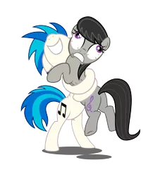 Size: 4330x4623 | Tagged: safe, artist:drpancakees, derpibooru import, octavia melody, vinyl scratch, earth pony, pony, unicorn, absurd resolution, bipedal, bloodshot eyes, cutie mark, female, floppy ears, gritted teeth, hooves, horn, hug, mare, nose in the air, plot, simple background, smiling, squeezing, teeth, transparent background, vector