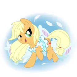 Size: 1500x1500 | Tagged: applejack, artist:madmax, clothes, cute, jackabetes, loose hair, pajamas, pillow, safe, sleep over