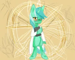 Size: 720x576 | Tagged: safe, artist:laarka, derpibooru import, lyra heartstrings, pony, fanfic:anthropology, bipedal, glasses, human studies101 with lyra, solo