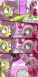 Size: 900x1800 | Tagged: artist:gtsdev, comic, derpibooru import, dialogue, drool, drunk, drunkie pie, fetish, flutterpanic, flutterpred, fluttershy, grimdark, micro, pinkie pie, preylight, soft vore, twilight sparkle, vore