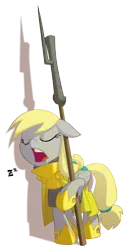 Size: 2100x4100 | Tagged: safe, artist:equestria-prevails, derpibooru import, derpy hooves, pegasus, pony, armor, drool, epic derpy, eyes closed, female, floppy ears, guard, guardsmare, high res, mare, royal guard, simple background, sleeping, solo, spear, transparent background, z, zzz