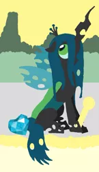 Size: 825x1425 | Tagged: artist:poisonedpirate, changeling, changeling queen, derpibooru import, female, floppy ears, hooves, horn, lineless, mare, queen chrysalis, safe, sitting, solo, tarot, tarot card, wings