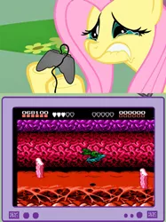 Size: 563x752 | Tagged: battletoads, cruel, derpibooru import, exploitable meme, fluttercry, fluttershy, gamershy, meme, safe, that one level, tv meme