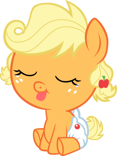 Size: 8104x10799 | Tagged: safe, artist:sillyfoal, derpibooru import, applejack, pony, apple family reunion, absurd resolution, baby, baby pony, babyjack, diaper, eyes closed, filly, foal, simple background, sitting, solo, tongue out, transparent background, vector
