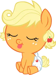 Size: 8104x10799 | Tagged: safe, artist:sillyfoal, derpibooru import, applejack, pony, apple family reunion, absurd resolution, baby, baby pony, babyjack, diaper, eyes closed, filly, foal, simple background, sitting, solo, tongue out, transparent background, vector