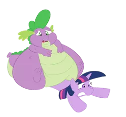 Size: 1216x1125 | Tagged: artist:samael, bhm, crushing, derpibooru import, edit, fat, fat spike, morbidly obese, obese, safe, simple background, sitting, spike, transparent background, twilight sparkle, vector, whoops