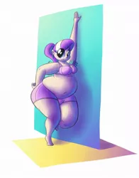 Size: 856x1090 | Tagged: artist:secretgoombaman12345, ask chubby diamond, belly, belly button, breasts, chubby diamond, clothes, derpibooru import, diamond tiara, fat, female, humanized, lingerie, muffin top, pose, solo, solo female, suggestive, vulgar, wide hips