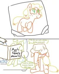 Size: 698x871 | Tagged: apple family reunion, applejack, artist:the weaver, babyjack, blushing, chubby, comic, derpibooru import, filly, granny smith, safe, simple background, weaver you magnificent bastard, white background