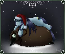 Size: 1218x1004 | Tagged: artist:r perils, ask ipsywitch, bag, christmas, derpibooru import, eyeball, hat, oc, oc:ipsywitch, safe, santa hat, sleeping, snow, snowfall, tentacles, unofficial characters only