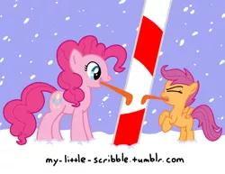 Size: 792x612 | Tagged: 30 minute art challenge, artist:scribble, candy cane, derpibooru import, pinkie pie, safe, scootaloo, snow, snowfall