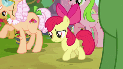 Size: 576x324 | Tagged: safe, derpibooru import, apple bloom, apple cinnamon, apple leaves, apple rose, babs seed, red gala, wensley, earth pony, pony, apple family reunion, adorababs, animated, apple family member, cute, female, filly, spinning