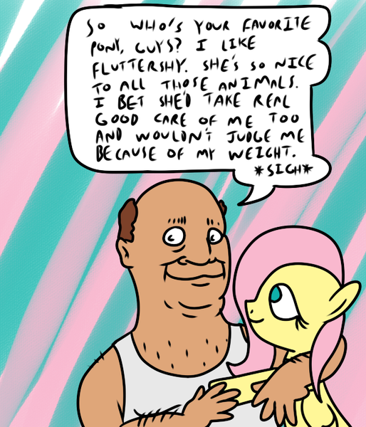 Size: 600x700 | Tagged: artist:corwin, bill dauterive, crossover, derpibooru import, fluttershy, human, king of the hill, safe