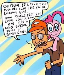 Size: 600x700 | Tagged: safe, artist:corwin, derpibooru import, fluttershy, pinkie pie, human, crossover, dale gribble, king of the hill