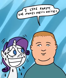 Size: 600x700 | Tagged: safe, artist:corwin, derpibooru import, rarity, human, bobby hill, crossover, king of the hill