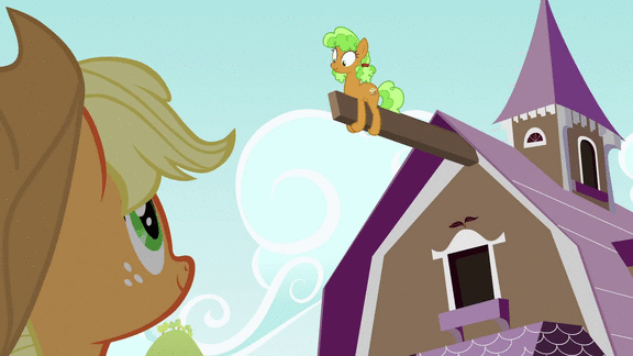 Size: 576x324 | Tagged: safe, derpibooru import, screencap, apple brown betty, applejack, earth pony, pony, apple family reunion, animated, apple family member, background pony, female, mare, silly, silly pony, upside down