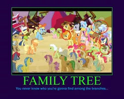 Size: 750x600 | Tagged: safe, derpibooru import, edit, edited screencap, screencap, apple bloom, apple cobbler, apple crumble, apple mint, apple rose, apple split, apple strudel, applejack, auntie applesauce, babs seed, big macintosh, bon bon, braeburn, bushel, carrot top, cherry berry, cloudchaser, dizzy twister, emerald green, fiddlesticks, gala appleby, golden harvest, granny smith, green gem, half baked apple, hayseed turnip truck, helia, hoss, liberty belle, lucky clover, mr. greenhooves, orange swirl, pink lady, red delicious, red june, shoeshine, sweetie drops, earth pony, pony, apple family reunion, apple family member, blank flank, female, filly, male, mare, motivational poster, stallion, wingless