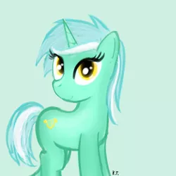 Size: 600x600 | Tagged: safe, artist:cheshiresdesires, derpibooru import, lyra heartstrings, pony, unicorn, green background, looking at you, questionable source, simple background, smiling, solo