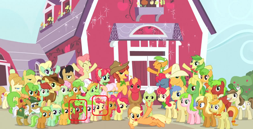 Size: 500x255 | Tagged: safe, derpibooru import, screencap, apple bloom, apple bumpkin, apple cinnamon, apple cobbler, apple crumble, apple dumpling, apple fritter, apple honey, apple leaves, apple mint, apple rose, apple split, apple squash, apple strudel, apple tarty, apple top, applejack, aunt orange, auntie applesauce, babs seed, big macintosh, braeburn, bushel, candy apples, florina tart, gala appleby, golden delicious, granny smith, half baked apple, hayseed turnip truck, hoss, jonagold, liberty belle, marmalade jalapeno popette, minty apple, mosely orange, perfect pie, pink lady, red delicious, red gala, red june, sweet tooth, uncle orange, wensley, earth pony, pony, unicorn, apple family reunion, animation error, apple family member, background pony, female, filly, male, mare, soon, stallion, the oranges