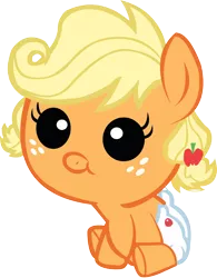 Size: 1900x2436 | Tagged: safe, artist:daggetwithadagger, derpibooru import, applejack, pony, apple family reunion, baby, baby pony, babyjack, diaper, filly, foal, simple background, sitting, solo, transparent background, vector