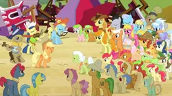 Size: 620x344 | Tagged: apple bloom, apple cobbler, apple crumble, apple family member, apple family reunion, apple fritter, applejack, apple mint, apple rose, apple split, apple strudel, auntie applesauce, babs seed, bon bon, braeburn, bushel, carrot top, cherry berry, cloudchaser, crowd shot, derpibooru import, dizzy twister, emerald green, fiddlesticks, gala appleby, golden harvest, granny smith, green gem, half baked apple, hayseed turnip truck, helia, hoss, liberty belle, linky, lucky clover, mr. greenhooves, orange swirl, pink lady, red delicious, red june, safe, screencap, shoeshine, sweetie drops, sweet tooth