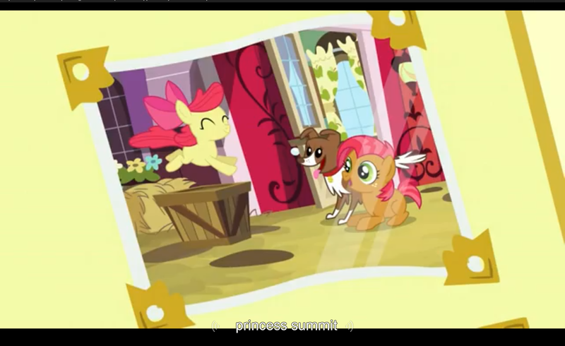 Size: 1680x1028 | Tagged: apple bloom, apple family reunion, babs seed, derpibooru import, safe, screencap, winona, youtube caption