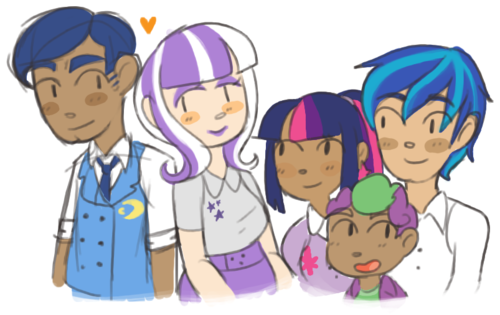 Size: 500x315 | Tagged: artist:jadeyarts, derpibooru import, family, heart, humanized, night light, nightvelvet, safe, shining armor, sparkle family, spike, spike's family, twilight sparkle, twilight velvet