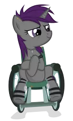 Size: 2655x4370 | Tagged: artist:jittery-the-dragon, derpibooru import, hoof braces, oc, oc:sparky scamper, safe, solo, unofficial characters only, wheelchair