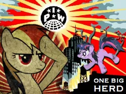 Size: 300x223 | Tagged: anarchist, anarcho-syndicalism, artist:ponyweed, derpibooru import, iww, join the herd, politics, ponified, poster, propaganda, rainbow dash, sabo cat, safe, twilight sparkle, wobblies