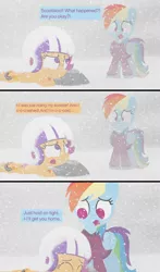 Size: 1280x2182 | Tagged: artist:dtcx97, blizzard, clothes, derpibooru import, post-crusade, rainbow dash, safe, scootaloo, snow, snowfall, sweater, tumblr