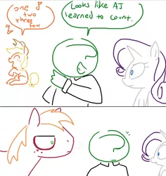 Size: 764x810 | Tagged: safe, artist:the weaver, derpibooru import, applejack, big macintosh, rarity, oc, oc:anon, earth pony, human, pony, comic, male, raise this barn, singing, stallion, this will end in pain, this will not end well, weaver you magnificent bastard