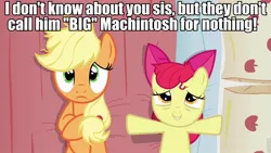 Size: 960x540 | Tagged: suggestive, derpibooru import, edit, edited screencap, screencap, apple bloom, applejack, earth pony, pony, apple family reunion, bed, caption, female, filly, image macro, implied big macintosh, implied incest, implied sex, innuendo, male, mare, on back, out of context, pillow, stallion