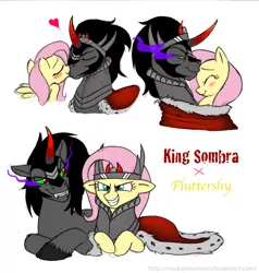 Size: 952x1000 | Tagged: artist:mickeymonster, crack shipping, derpibooru import, female, fluttershy, king sombra, kissing, male, safe, shipping, sombrashy, straight