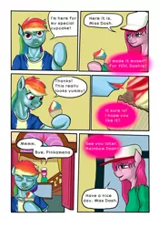 Size: 800x1145 | Tagged: anthro, artist:lyun, comic, cupcake, derpibooru import, pinkamena diane pie, pinkie pie, rainbow cupcake, rainbow dash, safe, sticks and stones