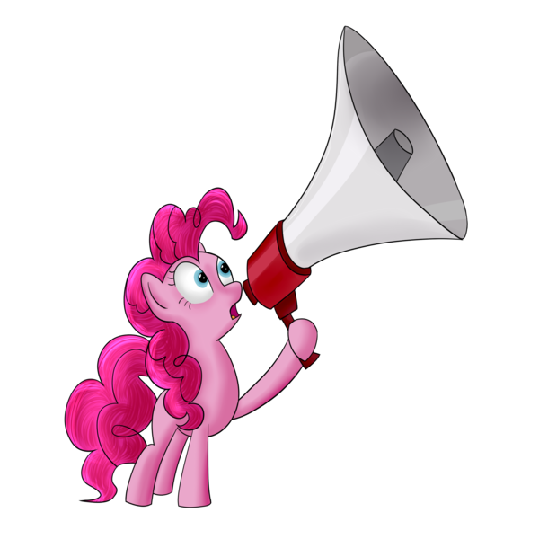 Size: 2000x2000 | Tagged: artist:dragonfoorm, derpibooru import, megaphone, pinkie pie, safe, simple background, solo, transparent background