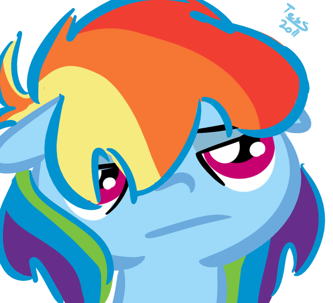 Size: 1100x1000 | Tagged: artist:tess, bed mane, close-up, derpibooru import, messy mane, rainbow dash, safe, solo