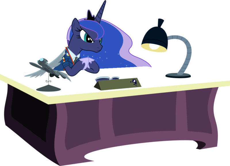 Size: 1061x767 | Tagged: artist:pinkiepizzles, clothes, derpibooru import, desk, princess luna, safe, simple background, solo, transparent background, uniform, vector