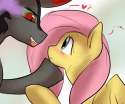 Size: 600x500 | Tagged: artist needed, source needed, safe, derpibooru import, fluttershy, king sombra, pegasus, pony, unicorn, blushing, colored horn, crack shipping, curved horn, eye contact, female, heart, horn, looking at each other, male, mare, open mouth, question mark, shipping, simple background, sombra eyes, sombra's horn, sombrashy, stallion, straight