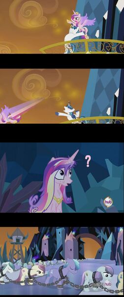 Size: 1680x4000 | Tagged: safe, derpibooru import, screencap, amber waves, crystal arrow, crystal beau, fleur de verre, ivory, ivory rook, night knight, princess cadance, rubinstein, sapphire joy, shining armor, crystal pony, pony, the crystal empire, alternate ending, bad end, critical failure, crystal empire, epic wife tossing, fail, fastball special, image macro, meme, screencap comic, slavery, sombra empire, the bad guy wins