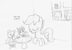 Size: 1350x929 | Tagged: apple bloom, artist:abronyaccount, color me, cutie mark crusaders, derpibooru import, safe, scootaloo, sketch, sweetie belle, tea party