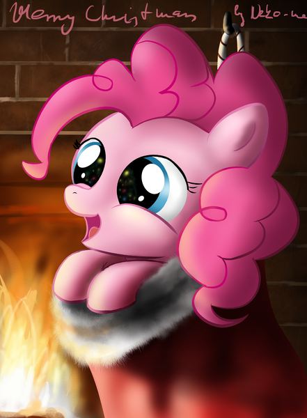 Size: 2689x3659 | Tagged: safe, artist:neko-me, derpibooru import, pinkie pie, earth pony, pony, christmas stocking, cute, diapinkes, eye reflection, fire, fireplace, reflection, sock, solo