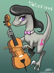 Size: 700x936 | Tagged: artist:johnjoseco, cello, derpibooru import, dinosaur, dinosaurified, musical instrument, octavia melody, safe, solo, species swap, velociraptor, velocitavi