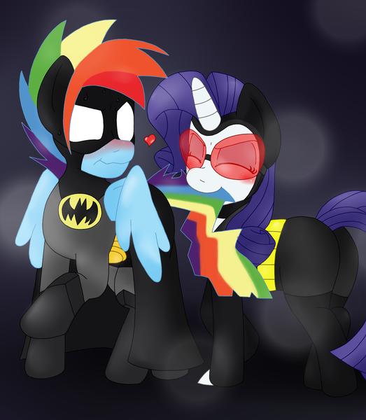 Size: 1525x1750 | Tagged: artist:blackbewhite2k7, batman, crossover, derpibooru import, nom, parody, rainbow blitz, rainbow dash, raridash, rarity, rule 63, safe, tail bite, textless