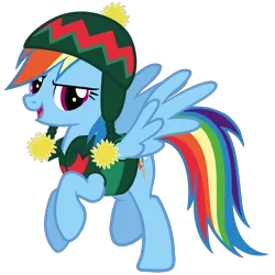 Size: 2300x2300 | Tagged: safe, derpibooru import, official, rainbow dash, pegasus, pony, bolivian hat, christmas, clothes, female, flying, hat, hearth's warming eve, jacket, looking at you, mare, raised hoof, scarf, simple background, solo, spread wings, transparent background, vector, winter