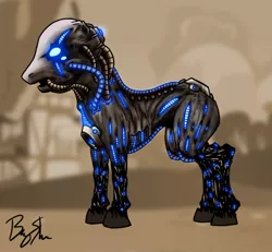 Size: 612x565 | Tagged: artist:sheason, cyborg, glowing eyes, husk, mass effect, necroborg, ponified, safe, solo, undead, zombie