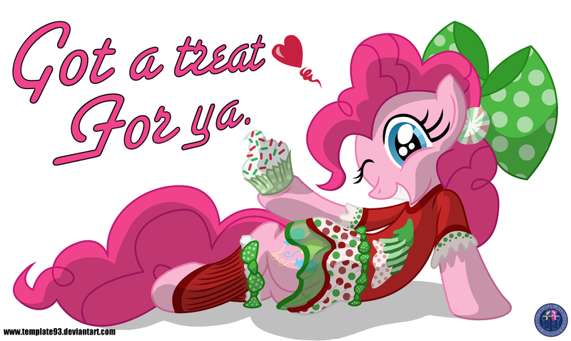 Size: 4350x2600 | Tagged: artist:template93, bow, clothes, cupcake, hair bow, heart, one eye closed, pinkie pie, safe, solo, text, wink