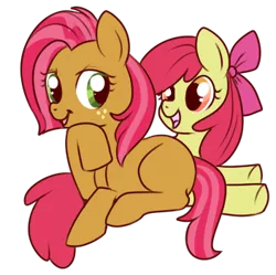 Size: 352x351 | Tagged: apple bloom, appleseed, artist:lulubell, babs seed, female, lesbian, safe, shipping, simple background, transparent background