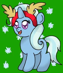 Size: 470x541 | Tagged: safe, artist:mysticvulpix, derpibooru import, trixie, pony, filly, happy, reindeer antlers, smiling