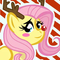 Size: 250x250 | Tagged: antlers, artist:ladypixelheart, blushing, christmas, derpibooru import, fluttershy, reindeer antlers, safe, smiling