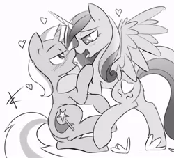Size: 916x830 | Tagged: adultery, artist:crade, blushing, drool string, female, heart, infidelity, kissing, lesbian, monochrome, princess cadance, shipping, sloppy kissing, suggestive, tridance, trixie