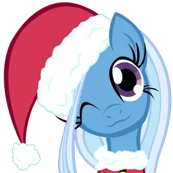 Size: 5000x5000 | Tagged: :3, absurd resolution, artist:a-bchs-brony, christmas, christmas ponies, derpibooru import, hat, safe, santa hat, smiling, trixie, wink